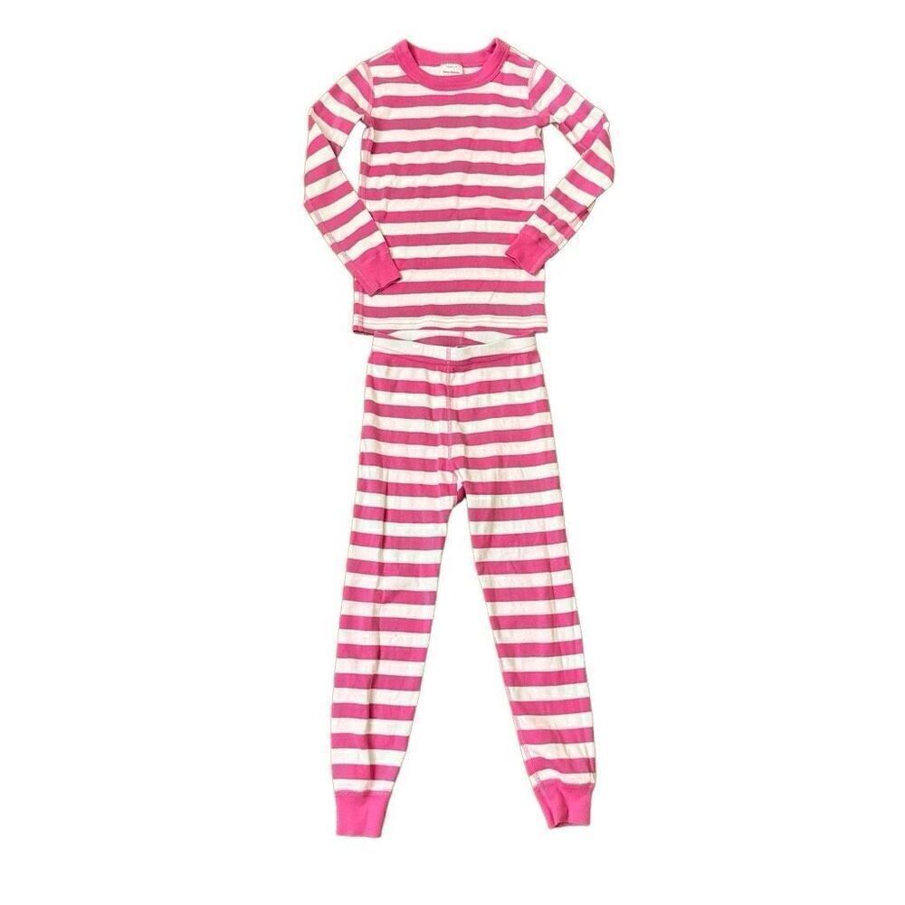 Hanna Andersson Striped Long John Pajama Set Pink & White Size 110 = US 5